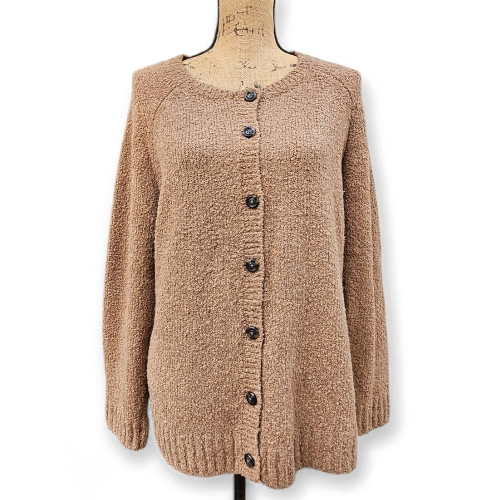 Orvis Cozy Textured Brown Button-Front Women's Cardigan, Size L